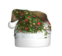 NBHDZENGW Merry Christmas Adults Christmas Hat with Pompom-All Over Print Festive Fleece Santa Hat for Xmas Party,Soft,Durable Colorfast-Standard Size Fits All Black
