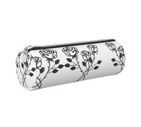 NBHDZENGW Metal Rose Large Capacity Cylinder Pencil Case,Printed Leather Cross-Grain PVC Pen Bag with Smooth Zipper, Round Pouch
