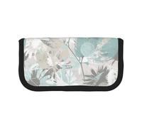 NBHDZENGW Mint Gray Leaves Large Capacity Canvas Pencil Case,Print Black Border Contrasting Color Pencil Pouch with Double Zipper,Portable Multifunctional Stationery Bag