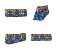 NBHDZENGW Multicolored Roses Triangular Leather Pencil Case, Full Print Cross Grain PVC Pen Pouch Portable Lightweight Multi-Purpose Storage Bag