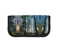 NBHDZENGW National Parks Sunshine Trees Large Canvas Pencil Case Makeup Bag Organizer-Premium Zippered Pouch with Mesh Pocket,Color-Block Design (Black Trim)-School Trave Cosmetic Bag