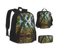 NBHDZENGW Nature Cedar 3pcs Printed Backpack Set, 600d Oxford-Cloth Laptop Backpack with Insulated Lunch Bag Pencil Case,Adjustable Multifunctional School Travel Bag