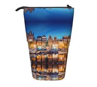 NBHDZENGW Night View Vertical Expandable Pencil Case with Print,Durable Oxford-Fabric,Adjustable Height (10.5cm to 18cm),3 Inner Slots for School Office Travel