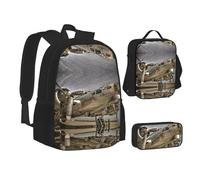 NBHDZENGW Old Plane 3pcs Printed Backpack Set, 600d Oxford-Cloth Laptop Backpack with Insulated Lunch Bag Pencil Case,Adjustable Multifunctional School Travel Bag