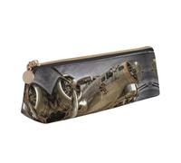NBHDZENGW Old Plane Cute Triangle Leather Pencil Case with Smooth Zipper,Stylish Durable Pouch for School,Office,Travel-Lightweight Full Print Stationery Holder