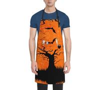 NBHDZENGW Orange Halloween Party Large Apron For Women Men,Personalised Print Waterproof Polyester Chef Aprons With 2 Pockets For Cooking