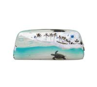 NBHDZENGW Palm Trees and Sea Turtles Cute Leather Pencil Case with Smooth Zipper,Stylish Durable Pouch for School,Office,Travel-Lightweight Full Print Stationery Holder