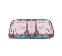 NBHDZENGW Paris Tower Luxury Old Car Cute Leather Pencil Case with Smooth Zipper,Stylish Durable Pouch for School,Office,Travel-Lightweight Full Print Stationery Holder