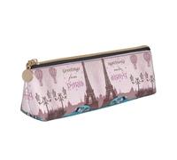 NBHDZENGW Paris Tower Luxury Old Car Cute Triangle Leather Pencil Case with Smooth Zipper,Stylish Durable Pouch for School,Office,Travel-Lightweight Full Print Stationery Holder