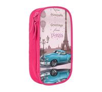 NBHDZENGW Paris Tower Luxury Old Car Large Capacity Double Layer Pencil Case,Custom Printed Durable Polyester Organizer for School, Office, Travel, Art Supplies Makeup