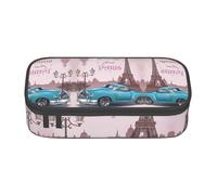 NBHDZENGW Paris Tower Luxury Old Car Large Capacity Pencil Case,Multi-Compartment Stationery Toiletry Bag for School,Office,Travel-Durable Polyester (Stylish Printed Design)