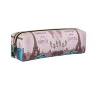NBHDZENGW Paris Tower Luxury Old Car Leather Pencil Case with Smooth Zipper,Stylish Durable Zippered Pouch for School,Office,Travel-Lightweight Full Print Stationery Holder