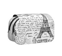 NBHDZENGW Parisian Coffee Eiffel Tower Flip Top Double Layer Pencil Case-Large Capacity Premium Polyester Fabric,Full Print Design-Ideal for School,Travel