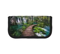 NBHDZENGW Park Waterfall and Lake Large Capacity Canvas Pencil Case,Print Black Border Contrasting Color Pencil Pouch with Double Zipper,Portable Multifunctional Stationery Bag