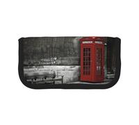 NBHDZENGW Phone Booth in London Streets Large Capacity Canvas Pencil Case,Print Black Border Contrasting Color Pencil Pouch with Double Zipper,Portable Multifunctional Stationery Bag