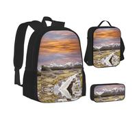 NBHDZENGW Picturesque Mountain 3pcs Printed Backpack Set, 600d Oxford-Cloth Laptop Backpack with Insulated Lunch Bag Pencil Case,Adjustable Multifunctional School Travel Bag