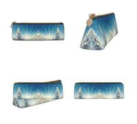 NBHDZENGW Pine Tree Christmas Triangular Leather Pencil Case, Full Print Cross Grain PVC Pen Pouch Portable Lightweight Multi-Purpose Storage Bag