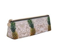 NBHDZENGW Pineapple On Beach Cute Triangle Leather Pencil Case with Smooth Zipper,Stylish Durable Pouch for School,Office,Travel-Lightweight Full Print Stationery Holder