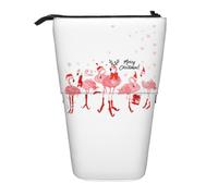 NBHDZENGW Pink Flamingo and Snowflake Vertical Expandable Pencil Case with Print,Durable Oxford-Fabric,Adjustable Height (10.5cm to 18cm),3 Inner Slots for School Office Travel