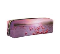 NBHDZENGW Pink Flamingos Leather Pencil Case with Smooth Zipper,Stylish Durable Zippered Pouch for School,Office,Travel-Lightweight Full Print Stationery Holder