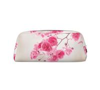 NBHDZENGW Pink Flowers Cute Leather Pencil Case with Smooth Zipper,Stylish Durable Pouch for School,Office,Travel-Lightweight Full Print Stationery Holder