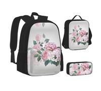NBHDZENGW Pink Hydrangea Rose 3pcs Printed Backpack Set, 600d Oxford-Cloth Laptop Backpack with Insulated Lunch Bag Pencil Case,Adjustable Multifunctional School Travel Bag