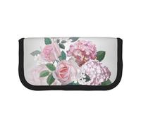 NBHDZENGW Pink Hydrangea Rose Large Capacity Canvas Pencil Case,Print Black Border Contrasting Color Pencil Pouch with Double Zipper,Portable Multifunctional Stationery Bag