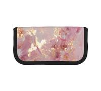 NBHDZENGW Pink Marble Texture Large Capacity Canvas Pencil Case,Print Black Border Contrasting Color Pencil Pouch with Double Zipper,Portable Multifunctional Stationery Bag