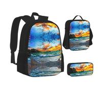NBHDZENGW Pirate Ship in The Sunset 3pcs Printed Backpack Set, 600d Oxford-Cloth Laptop Backpack with Insulated Lunch Bag Pencil Case,Adjustable Multifunctional School Travel Bag