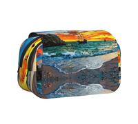 NBHDZENGW Pirate Ship in The Sunset Flip Top Double Layer Pencil Case-Large Capacity Premium Polyester Fabric,Full Print Design-Ideal for School,Travel