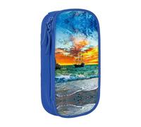 NBHDZENGW Pirate Ship in The Sunset Large Capacity Double Layer Pencil Case,Custom Printed Durable Polyester Organizer for School, Office, Travel, Art Supplies Makeup
