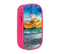 NBHDZENGW Pirate Ship in The Sunset Large Capacity Double Layer Pencil Case,Custom Printed Durable Polyester Organizer for School, Office, Travel, Art Supplies Makeup
