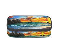 NBHDZENGW Pirate Ship in The Sunset Large Capacity Oxford-Cloth Pencil Case, Full Print Stationery Pouch with Mesh Pocket Removable Divider,Multi-Compartment Zipper