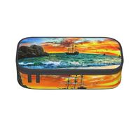 NBHDZENGW Pirate Ship in The Sunset Large Capacity Pencil Case,Multi-Compartment Stationery Toiletry Bag for School,Office,Travel-Durable Polyester (Stylish Printed Design)