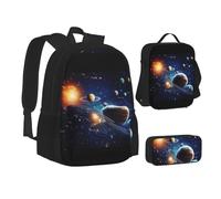 NBHDZENGW Planets Stars and Milky Way Galaxy 3pcs Printed Backpack Set, 600d Oxford-Cloth Laptop Backpack with Insulated Lunch Bag Pencil Case,Adjustable Multifunctional School Travel Bag