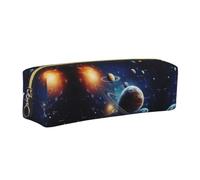 NBHDZENGW Planets Stars and Milky Way Galaxy All-Over Printed Pencil Case,Cross Texture PVC Leather Pen Pouch, Lightweight Zipper Stationery Bag
