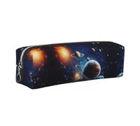 NBHDZENGW Planets Stars and Milky Way Galaxy All-Over Printed Pencil Case,Cross Texture PVC Leather Pen Pouch, Lightweight Zipper Stationery Bag