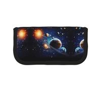 NBHDZENGW Planets Stars and Milky Way Galaxy Large Canvas Pencil Case Makeup Bag Organizer-Premium Zippered Pouch with Mesh Pocket,Color-Block Design (Black Trim)-School Trave Cosmetic Bag
