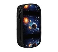 NBHDZENGW Planets Stars and Milky Way Galaxy Large Capacity Double Layer Pencil Case,Custom Printed Durable Polyester Organizer for School, Office, Travel, Art Supplies Makeup