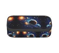 NBHDZENGW Planets Stars and Milky Way Galaxy Large Capacity Oxford-Cloth Pencil Case, Full Print Stationery Pouch with Mesh Pocket Removable Divider,Multi-Compartment Zipper