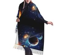 NBHDZENGW Planets Stars And Milky Way Galaxy Luxury Flannel Fringe Scarf-Oversized Printed Wrap Shawl,Ultra Soft Faux Cashmere-77x27 Inches-All-Season Fashion Accessory For Women