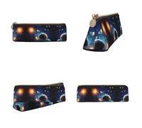 NBHDZENGW Planets Stars and Milky Way Galaxy Triangular Leather Pencil Case, Full Print Cross Grain PVC Pen Pouch Portable Lightweight Multi-Purpose Storage Bag