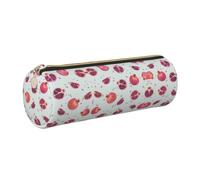 NBHDZENGW Pomegranate Pattern Large Capacity Cylinder Pencil Case,Printed Leather Cross-Grain PVC Pen Bag with Smooth Zipper, Round Pouch