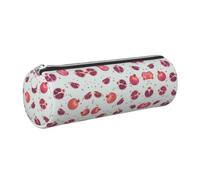 NBHDZENGW Pomegranate Pattern Large Capacity Cylinder Pencil Case,Printed Leather Cross-Grain PVC Pen Bag with Smooth Zipper, Round Pouch