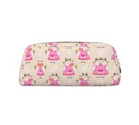 NBHDZENGW Pretty Pink Cartoon Cow Cute Leather Pencil Case with Smooth Zipper,Stylish Durable Pouch for School,Office,Travel-Lightweight Full Print Stationery Holder