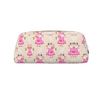 NBHDZENGW Pretty Pink Cartoon Cow Cute Leather Pencil Case with Smooth Zipper,Stylish Durable Pouch for School,Office,Travel-Lightweight Full Print Stationery Holder
