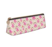 NBHDZENGW Pretty Pink Cartoon Cow Cute Triangle Leather Pencil Case with Smooth Zipper,Stylish Durable Pouch for School,Office,Travel-Lightweight Full Print Stationery Holder
