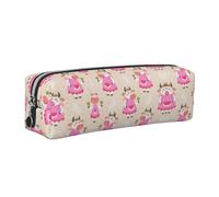 NBHDZENGW Pretty Pink Cartoon Cow Leather Pencil Case with Smooth Zipper,Stylish Durable Zippered Pouch for School,Office,Travel-Lightweight Full Print Stationery Holder