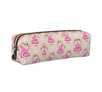 NBHDZENGW Pretty Pink Cartoon Cow Leather Pencil Case with Smooth Zipper,Stylish Durable Zippered Pouch for School,Office,Travel-Lightweight Full Print Stationery Holder