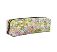 NBHDZENGW Purple and Yellow Flower All-Over Printed Pencil Case,Cross Texture PVC Leather Pen Pouch, Lightweight Zipper Stationery Bag